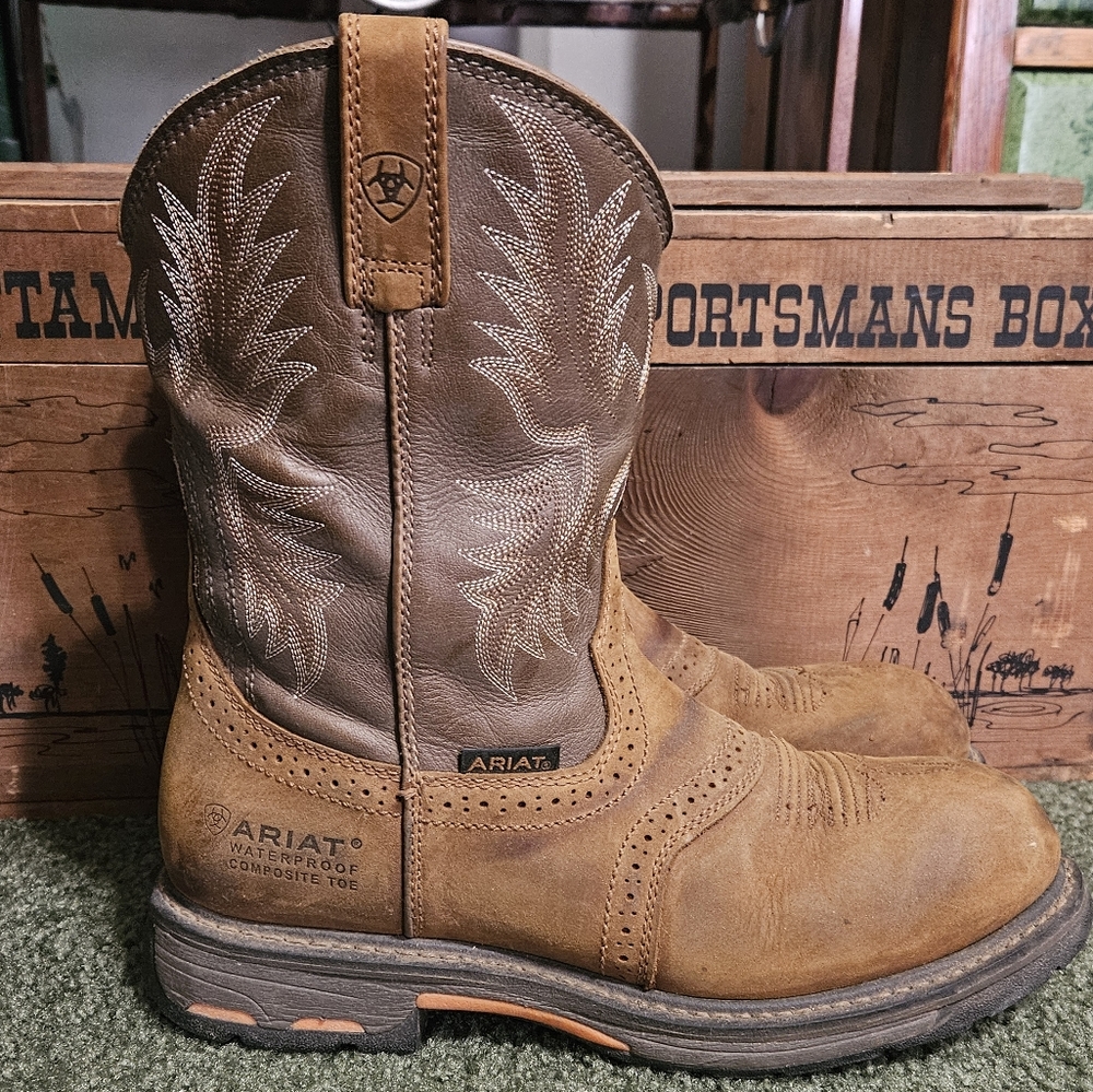 ARIAT MEN'S AGED BARK WORKHOG WATERPROOF COMPOSITE TOE WORK BOOTS 10008635